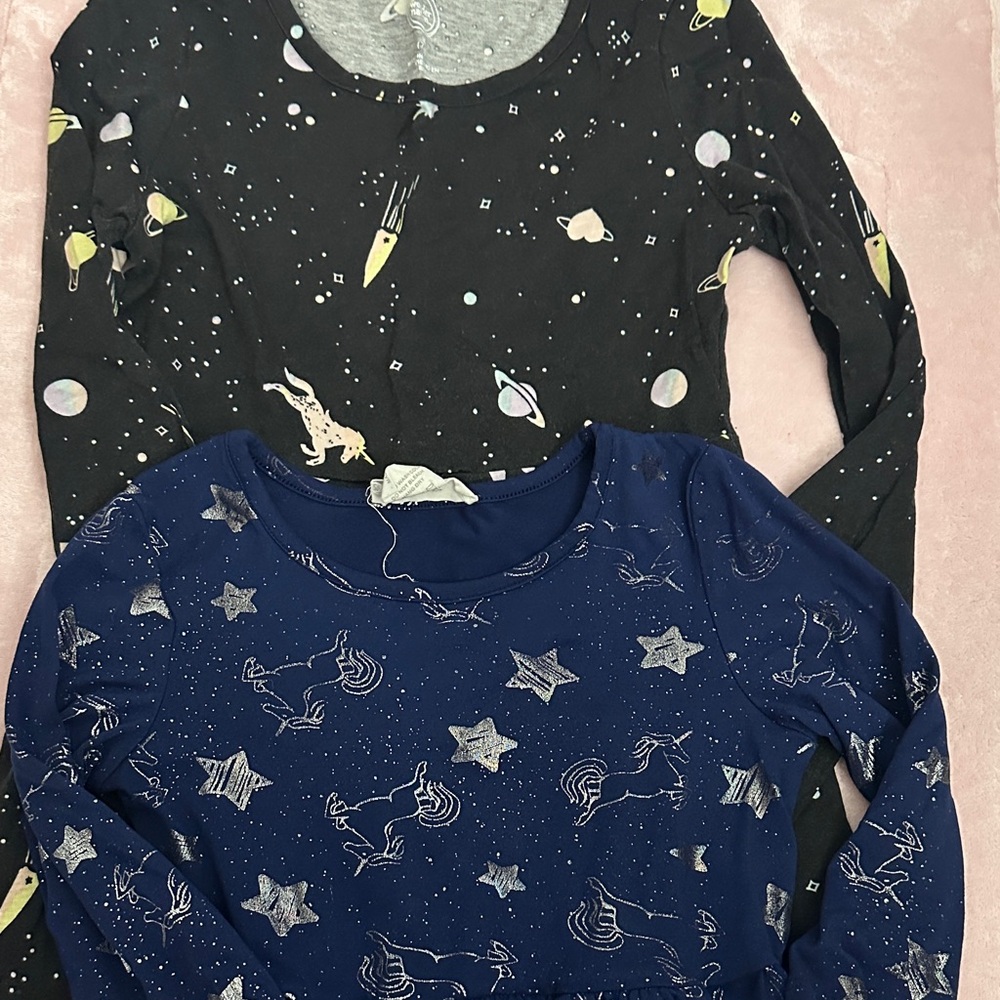 Kids' Space-Themed Casual Dresses - Black and Blue